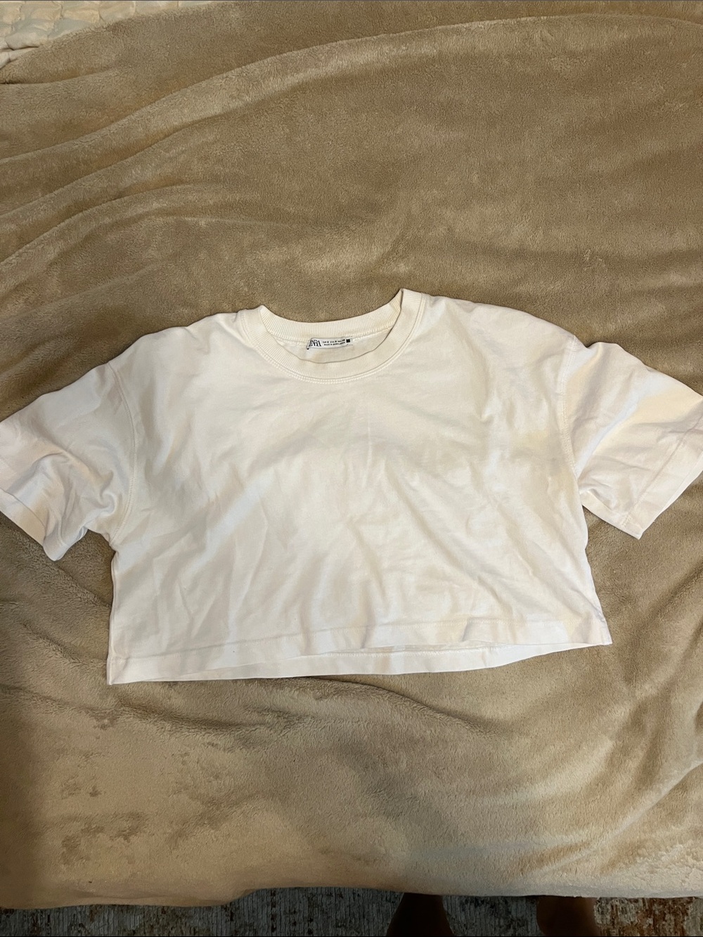 Zara White Cropped Crewneck Tee